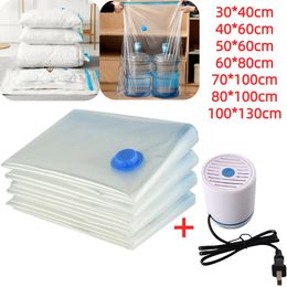 6Pcs Vacuum Storage Bags with Pump Transparent Folding Compressed Space Saving Vacuum Bag for Clothes Large Travel Container 240408