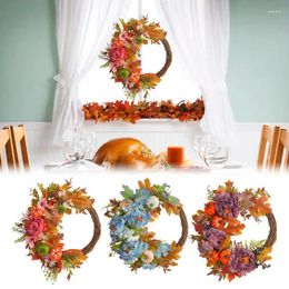 Decorative Flowers Artificial Floral Wreath Autumn Pumpkin Peony Garland Fall Harvest For Wall Window Outdoor Thanksgiving Decoration