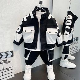 Clothing Sets Boys' Jacket Pants Two-piece Suits Korea Fashion Contrasting Colors Street Handsome Letter Cool Children Sports Clothes