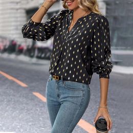 Women's Blouses Spring Women Blouse Chiffon Pullover Short Wave Dot Vintage Tops Long Sleeve T-shirt S--XL Elegant Fashion Lady Shirts