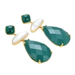 Dangle Earrings GG Jewelry Geometric Natural Green Agates Peruvians White Shell Gold Color Plated Stud Vintage Style For Lady