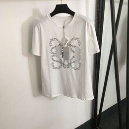 Womens Spring/summer Casual Wear Embroidered Printed Short Sleeved T-shirt White