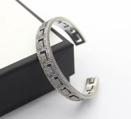 Retro Style Lady Women Silver Plated Hollow Out G Letter Engraved Pattern Open Bracelets Bangle7341131