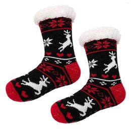 Women Socks Winter Fleece Thicken Christmas Womens Warm Reindeer Printed Non-Slip Floor Sock Vintage Soft Comfortable Sleepwear