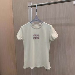 Mi24 Spring/summer Gentle Style Letter Nail Diamond Decoration Age Reducing Versatile Short Sleeved T-shirt Top