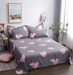 Bonenjoy 1 pc 100Cotton Bed Sheet Single Size Kids Bed Linen Pure Cotton Gray Heart Printed Double Top Sheet Stars King Sheets C11492697