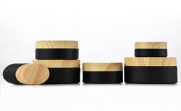 Black frosted glass jars cosmetic jars with woodgrain plastic lids PP liner 5g 10g 15g 20g 30 50g lip balm cream containers SEAWAY2868442