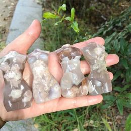 Decorative Figurines 6.5cm Natural Flower Agate Crystal Model Body Carving Reiki Healing Stone Home Ornaments Decor Holiday Gift 1pcs