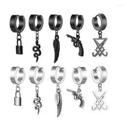 Hoop Earrings 1pc Punk Gothic Stainless Steel Gun Feather Snake Lock Cross Unisex Piercing Jewelry Birthday Gift Wholesale