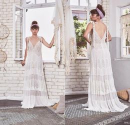 2019 Inbal Raviv Bohemian Wedding Dresses Spaghetti A Line Sweep Train Lace Appliqued Beach Wedding Dress Sleeveless Chic Bridal G7513959