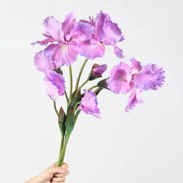 Decorative Flowers Indoor Simulated Elegant Artificial Iris Branch With Green Leaves For Home Wedding Party Decor Faux Flower