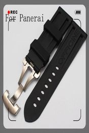 TopQuality Waterproof Rubber Silicone Strap 24mm 26mm black Men039s Watchbands For Pam111 With original Logo Butterfly Buckle3392711