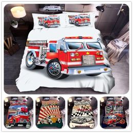 Bedding Sets Fire Truck 2/3Pcs Set Home Textile Warm Duvet Cover Pillowcase Bedclothes Single Double Bedline Dropship