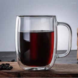 Wine Glasses Heat Resistance Double Wall Glass Cup With The Handle Coffee Mugs Cups Stainless Steel Spoon350ml 450ml