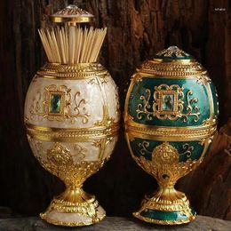 Decorative Figurines European-Style Press Automatic Toothpick Box Decoration Creative Gifts Tin Alloy Egg-Shaped