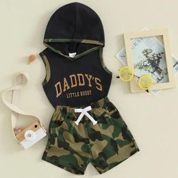 Clothing Sets Born Baby Boy 2 Piece Shorts Summer Clothes Letter Sleeveless Hoodie Tank Tops And Elastic Camouflage Set