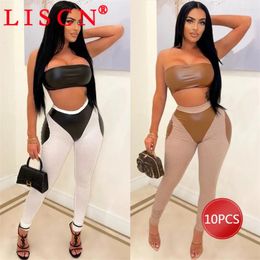 Women's Two Piece Pants 10 Bulk Items Wholesale Lots Tracksuits 2024 Patchwork Set Outfits Boob Tube Top Legging Clothes For Women K13195