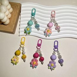 Keychains Acrylic Colorful Flower Beads Keychain For Women Trendy Couple Key Chain Girl's DIY Bag Mobile Phone Pendant Decorations Jewelry
