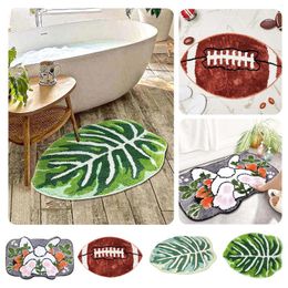 Bath Mats Mat For Bathroom Green Boho Rugs Non Slip Cute Leaves Small Rug Soft Absorbent Washable Carpet Tub