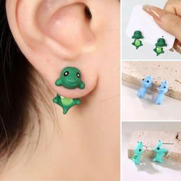 Dangle Earrings Hippo Dog Cartoon Animal Biting Stud Fun Whale Metal Dinosaur Bite Earring Little Girl