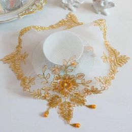 Table Mats Decoration And Accessories Gold Beads Mesh Flower Embroidery Place Mat Wedding Christmas Placemat Kitchen