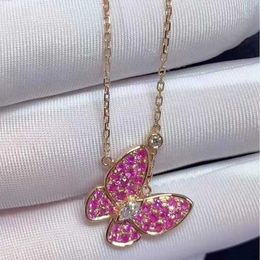 Designer VAN Full Diamond Inlaid Colourful Butterfly Necklace V Gold Thick Plated 18K Rose Womens Fashion Versatile Collar Chain Gift