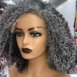 Shoulder length grey/gray/silver/salt and pepper burmese curly human hair t part 13x4x1 lace front wig 14inch 150%density