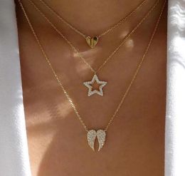 Pendant Necklaces Rhinestone Angel Wing Necklace For Women Crystal Heart Butterfly Choker Gold Colour Layered Collier Femme Bijoux3298616