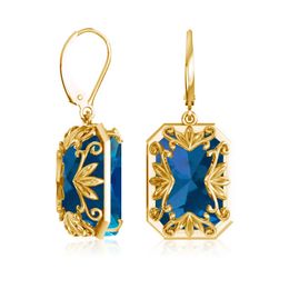 Trendy Dangle Earrings Women 585 Gold Plated Blue Topaz Gemstone Real 925 Silver Long Fine Jewelry 240410