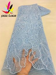 PGC 5 Yards African Sequins Lace Fabric High Quality French Nigerian Embroidery Net Fabrics For Wedding Dress Sewing LY2837 240407