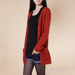 Women'S Sweaters New Cardigan Women Spring Autumn Long Lady Cashmere Material Loose Sweater For Female Outerwear Coat With Pockets Dr Dhk1E