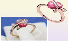 925 Sterling Silver Pink Murano Glass Leaf Ring Fit Jewelry Engagement Wedding Lovers Fashion Ring9258937