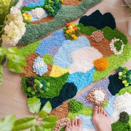 Carpets Handmade Diy Moss Shaped Small Rug Half Finished Anti Slip Decorative Floor Mat Yarn Pastoral Home Decor