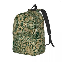 Backpack Gold Mandala Women Green Floral Print Breathable Backpacks Elegant High School Bags Outdoor Style Colourful Rucksack