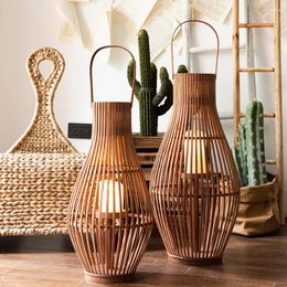 Candle Holders Vintage Large Holder Bamboo Woven Outdoor Windproof Hollow Elegant Simple Portavelas Home Decor