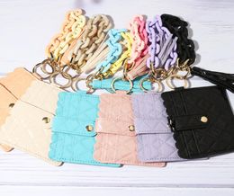 Colorful Acrylic Bracelet Card Holder PU Leather Printed Wallet Cute Chainlink tassel Keychain8476247