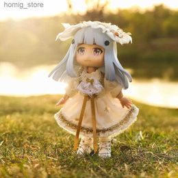 Plush Dolls 2023 New ob11 Baby White Bronzing Dress Set For ob11 obitsu 11 molly gsc 1/12 BJD Doll Accessories Clothing BJD Baby Clothes Y240415