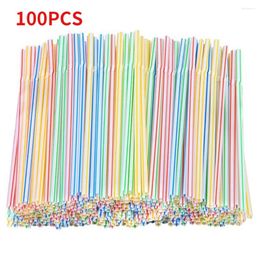 Drinking Straws 100Pcs 21cm Colourful Disposable Plastic Curved Wedding Party Bar Drink Birthday Wine Reusable Straw Accessories