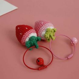 Keychains Lanyards Sweet Hand-woven Strawberry Pendant Wool Crocheted Fruit Hanging Car Keychain Bag Accessories Charm Girlfriend Gift