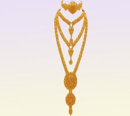 Arabic Dubai Jewelry Set for Women Earrings Ethiopian African Long Chain Gold Color Necklace Wedding Bridal Gift 2207217887593