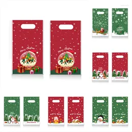 Gift Wrap 50Pcs/Lot 14x23cm Christmas Plastic Bag Nice Candy Bracelets Jewellery Packaging Bags Cute Xmas Handbags With Handles