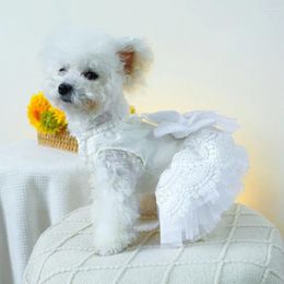 Dog Apparel Exquisite Pet Wedding Outfit Elegant Lace Dress For Small Medium Dogs Princess With Pearl Bow Weddings