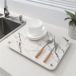 Table Mats Quickly Dry Super Absorbent Marble Rug Kitchen Coffee Bar Dish Drying Mat Multipurpose Drain Pad Hide Stain Rubber Placemat