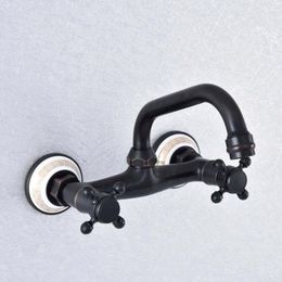 Bathroom Sink Faucets Black Oil Rubbed Brass Swivel Kitchen Faucet Wall Mounted Basin Mixer Dual Cross Handle Tap Lsf733