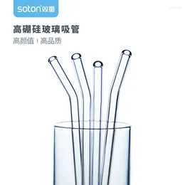 Disposable Cups Straws Wholesale Non-Disposable High Borosilicate Glass Straw Explosion-Proof Heat-Resistant Transparent Long Bubble Tea