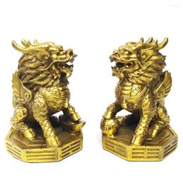 Decorative Figurines Feng Shui Kylin Wealth Statue Brass Chinese Home Decoration Qilin Figurine Office Decor Good Luck Golden Sculpture