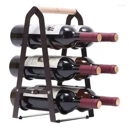 Kitchen Storage Metal Wine Rack Countertop 6 Bottle Creative Iron Wood Combination Foldable
