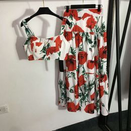 Summer Shenzhen Fashion Set Sexy Flower Print Bra Strap Top+high Waist Half Skirt