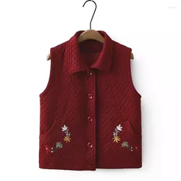 Women's Vests Middle Aged And Elderly Women Embroidered Vest Mother's Outfit 2024 Spring Autumn Warm Short Waistcoat Jacket K083