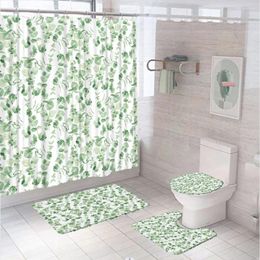 Shower Curtains Green Eucalyptus Leaves Curtain Set Tropical Plant Bathroom Non-Slip Bath Mat Pedestal Rug Lid Toilet Cover Home